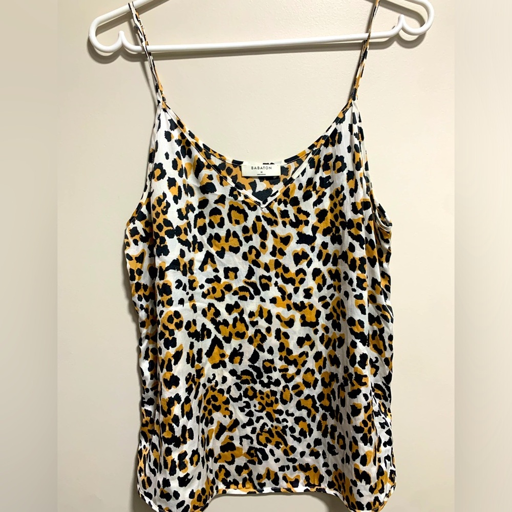 Aritzia Babaton Leopard Print Silky Spaghetti Strap Top
